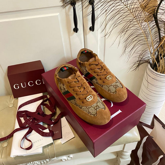GUCCI 26S SNEAKER IN BROWN SUEDE CRYSTAL EMBELLISHED