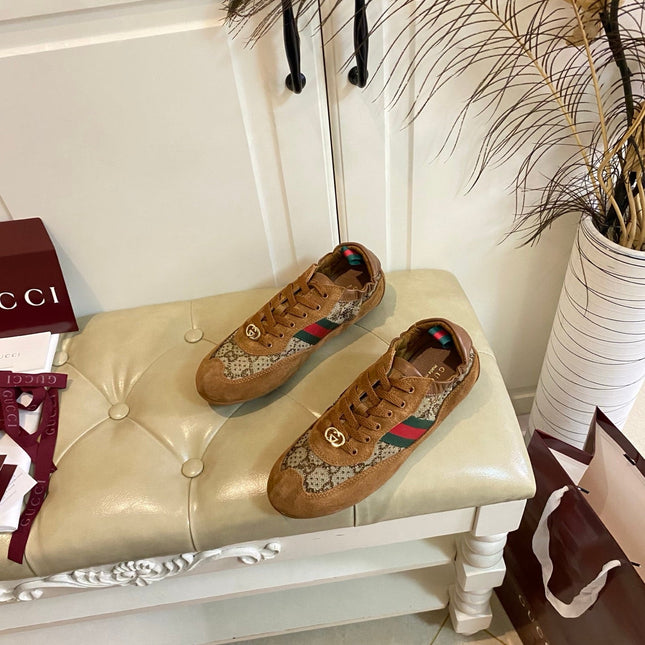 GUCCI 26S SNEAKER IN BROWN SUEDE CRYSTAL EMBELLISHED