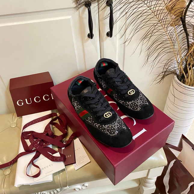 GUCCI 26S SNEAKER IN BLACK SUEDE CRYSTAL EMBELLISHED