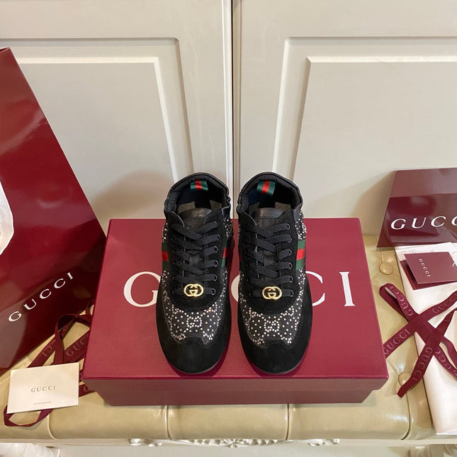 GUCCI 26S SNEAKER IN BLACK SUEDE CRYSTAL EMBELLISHED