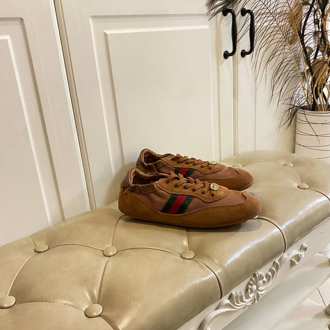 GUCCI 26S SNEAKER IN BROWN SUEDE AND MESH FABRIC