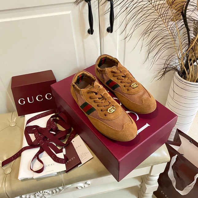 GUCCI 26S SNEAKER IN BROWN SUEDE AND MESH FABRIC