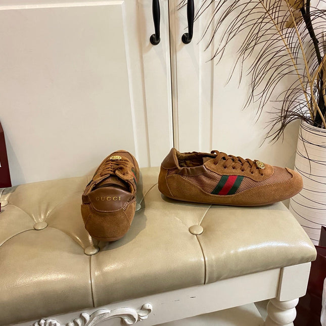 GUCCI 26S SNEAKER IN BROWN SUEDE AND MESH FABRIC
