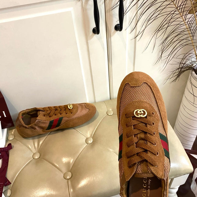 GUCCI 26S SNEAKER IN BROWN SUEDE AND MESH FABRIC