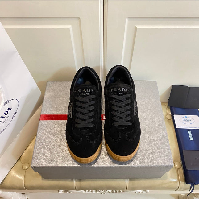 PRADA 26S LACE UP SNEAKERS IN BLACK SUEDE