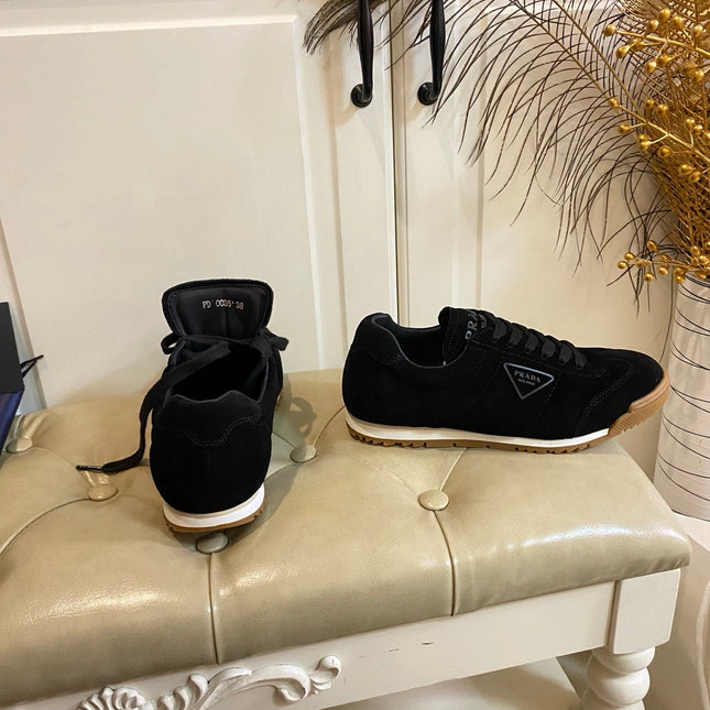 PRADA 26S LACE UP SNEAKERS IN BLACK SUEDE