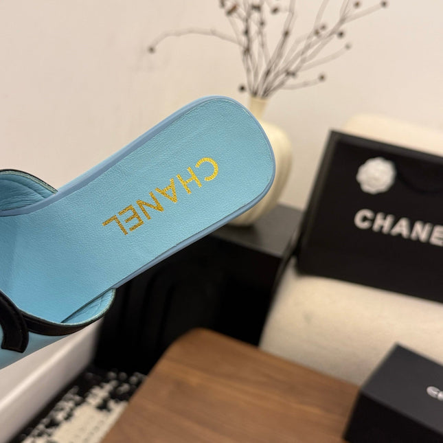 CHANEL 26S WEDGE SANDALS 95 MM IN PASTEL BLUE CALFSKIN
