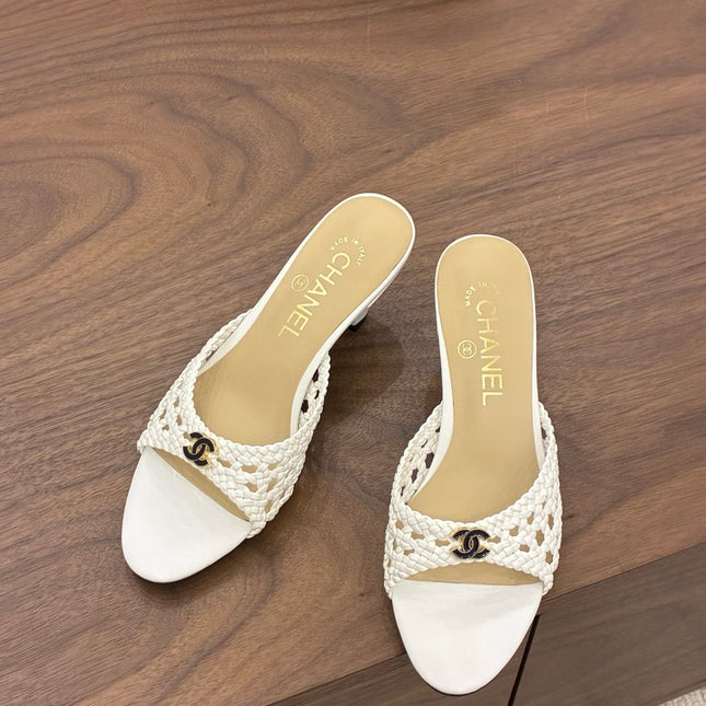 CHANEL 26S HIGH HEELS SANDALS 60 MM IN WHITE WOVEN LAMBSKIN