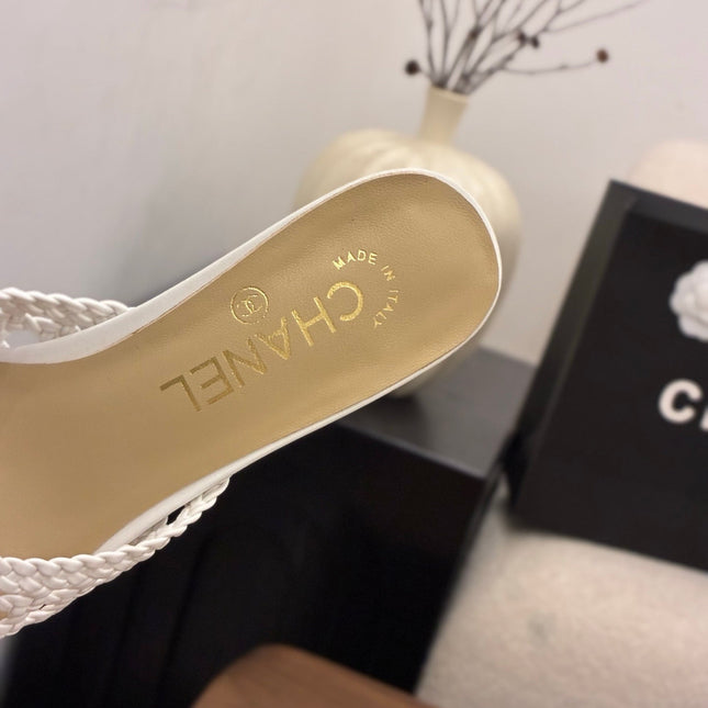 CHANEL 26S HIGH HEELS SANDALS 60 MM IN WHITE WOVEN LAMBSKIN