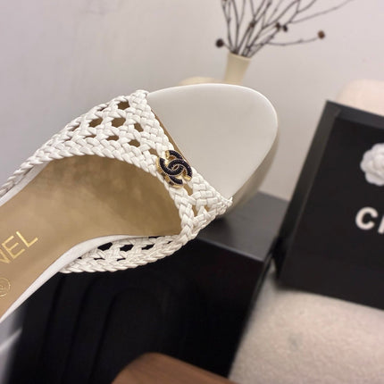 CHANEL 26S HIGH HEELS SANDALS 60 MM IN WHITE WOVEN LAMBSKIN