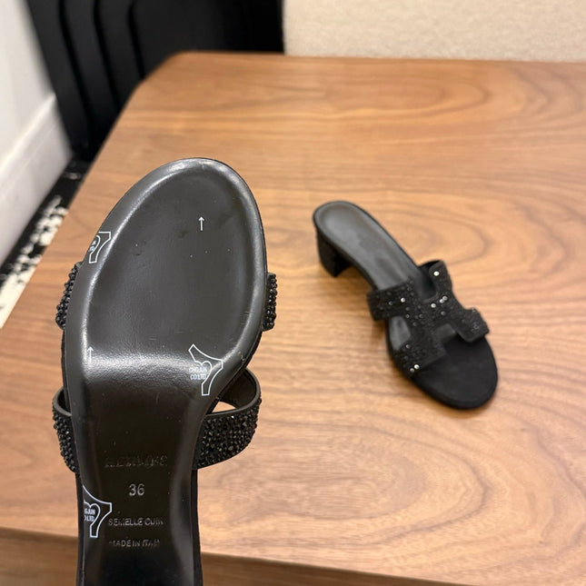 HM 26S OASIS SANDAL IN BLACK SUEDE WITH CRYSTALS
