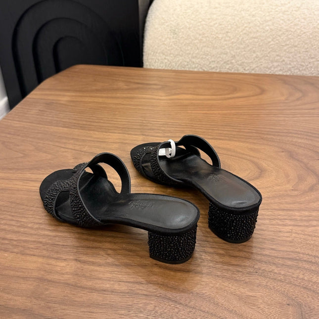 HM 26S OASIS SANDAL IN BLACK SUEDE WITH CRYSTALS