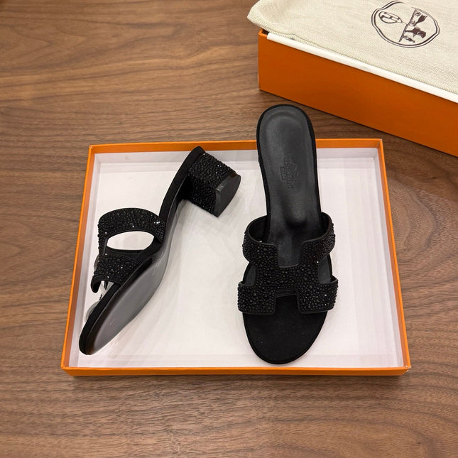 HM 26S OASIS SANDAL IN BLACK SUEDE WITH CRYSTALS