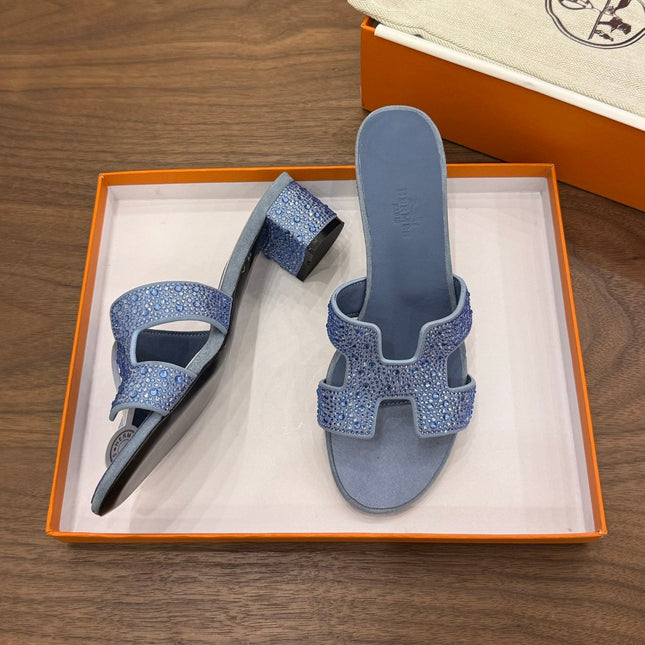 HM 26S OASIS SANDAL IN DUSTY BLUE SUEDE WITH CRYSTALS