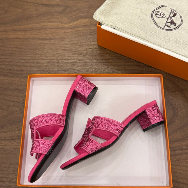 HM 26S OASIS SANDAL IN HOT PINK SUEDE WITH CRYSTALS