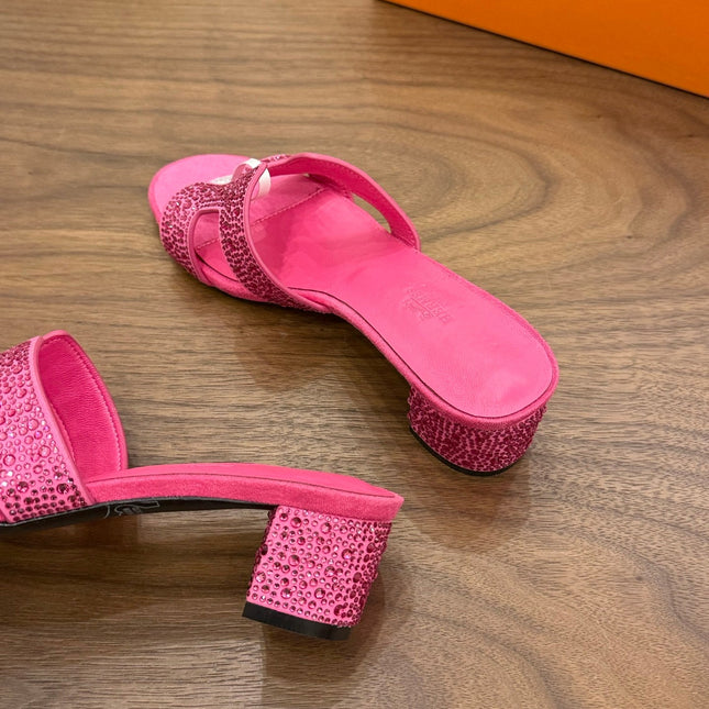 HM 26S OASIS SANDAL IN HOT PINK SUEDE WITH CRYSTALS
