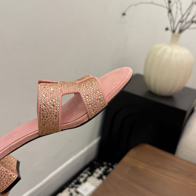 HM 26S OASIS SANDAL IN LIGHT PINK SUEDE WITH CRYSTALS