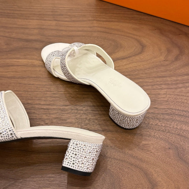HM 26S OASIS SANDAL IN IVORY WHITE SUEDE WITH CRYSTALS