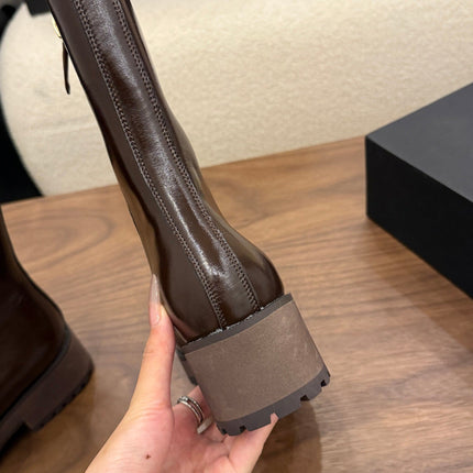 CHANEL 26S ANKLE BOOTS 45 MM IN BROWN PATENT LEATHER ROUNDED TOE
