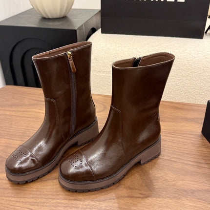 CHANEL 26S ANKLE BOOTS 45 MM IN BROWN PATENT LEATHER ROUNDED TOE