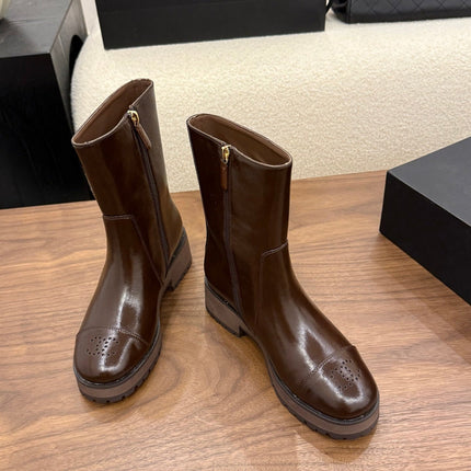 CHANEL 26S ANKLE BOOTS 45 MM IN BROWN PATENT LEATHER ROUNDED TOE