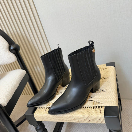 DIOR 26S BLOCK HEEL CHELSEA ANKLE BOOTS IN BLACK CALFSKIN