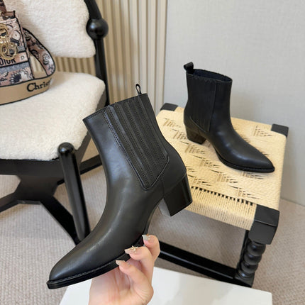 DIOR 26S BLOCK HEEL CHELSEA ANKLE BOOTS IN BLACK CALFSKIN
