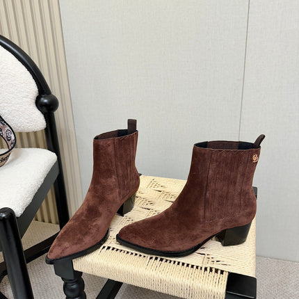 DIOR 26S BLOCK HEEL CHELSEA ANKLE BOOTS IN DARK BROWN SUEDE
