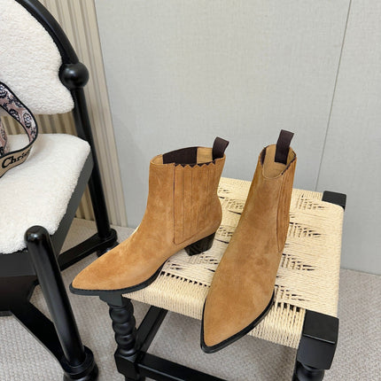 DIOR 26S BLOCK HEEL CHELSEA ANKLE BOOTS IN TAN BROWN SUEDE