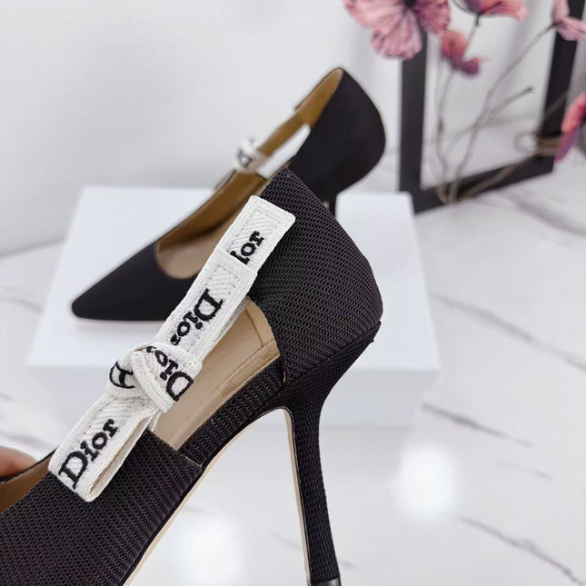DIOR 26S KITTEN-HEEL PUMP 95MM IN BLACK FABRIC WITH BOW
