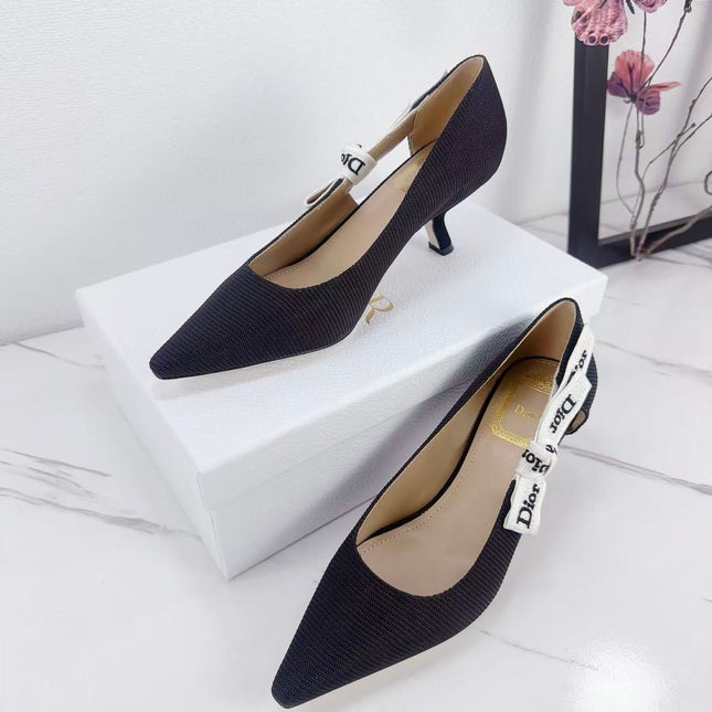 DIOR 26S KITTEN-HEEL PUMP 65MM IN BLACK FABRIC WITH BOW