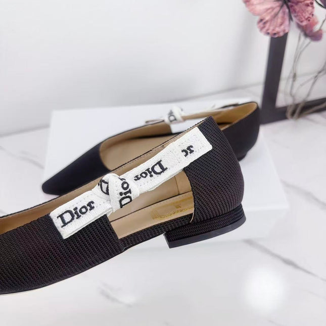 DIOR 26S SLINGBACK FLAT IN BLACK FABRIC WITH BOW