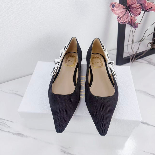 DIOR 26S SLINGBACK FLAT IN BLACK FABRIC WITH BOW