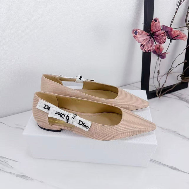 DIOR 26S SLINGBACK FLAT IN NUDE PINK FABRIC WITH BOW