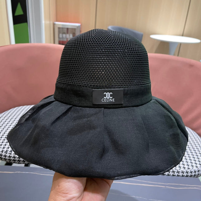 CELINE 26S MESH CROWN RUFFLE-BRIM SUN HAT STYLE 134