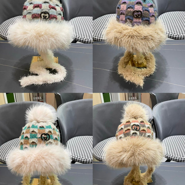 BEANIE HAT IN COLORFUL WOOL AND RABBIT FUR 392117