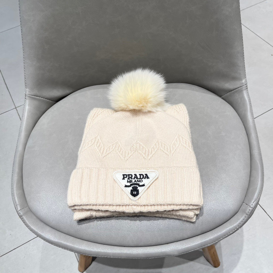 SET SCARF AND HAT IN BISQUE BEIGE CASHMERE AND RABBIT FUR 433245