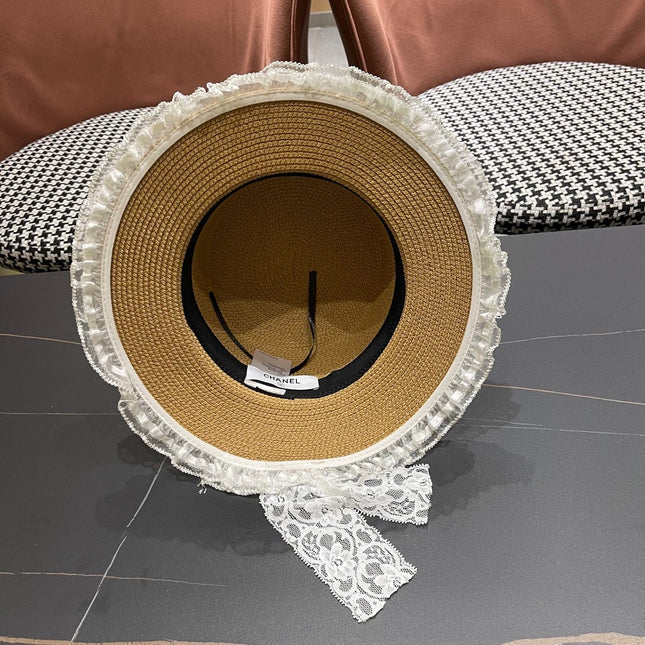 CHANEL 26S FLAT-BRIM STRAW HAT 338188