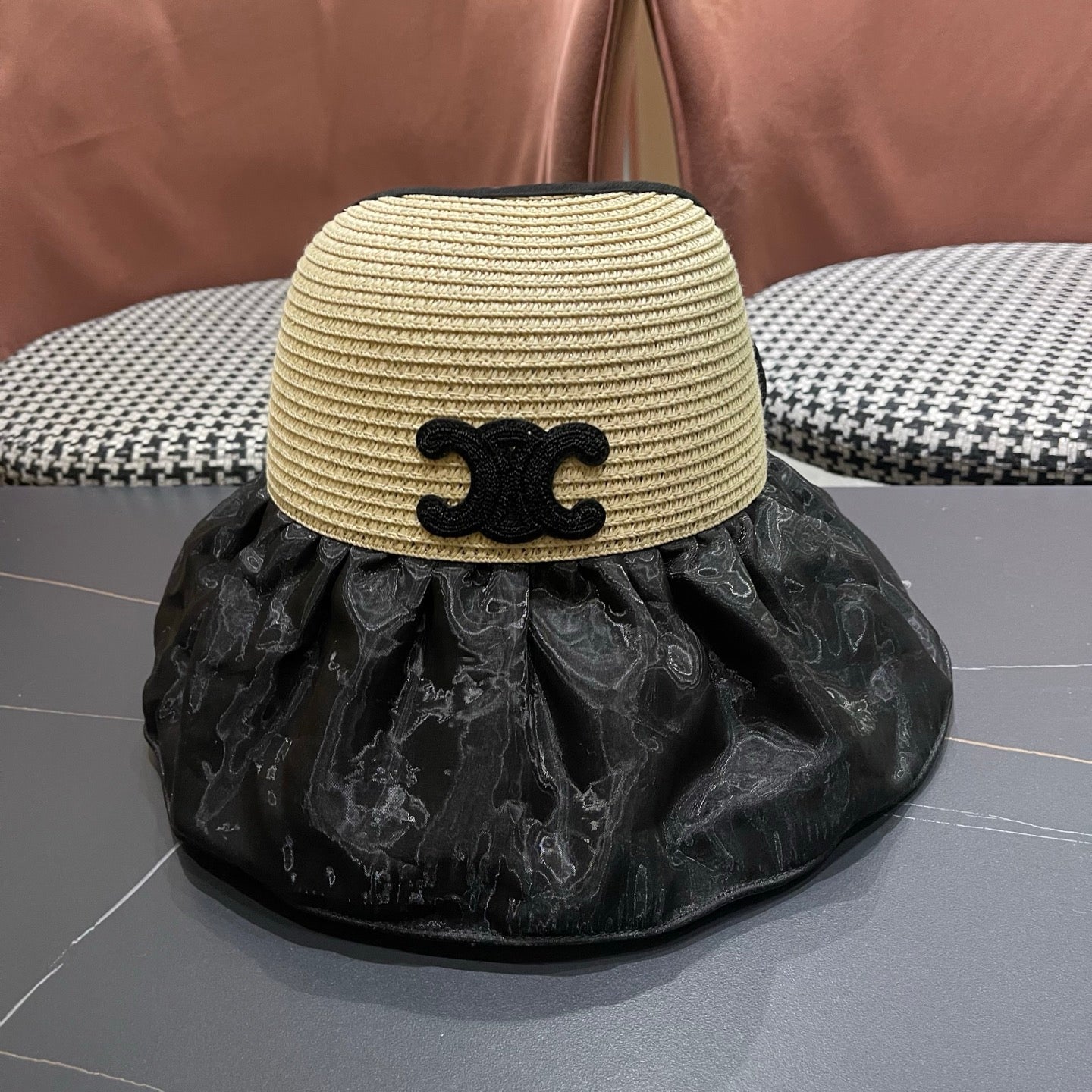 CELINE 26S STRAW CROWN RUFFLE-BRIM SUN HAT STYLE 112