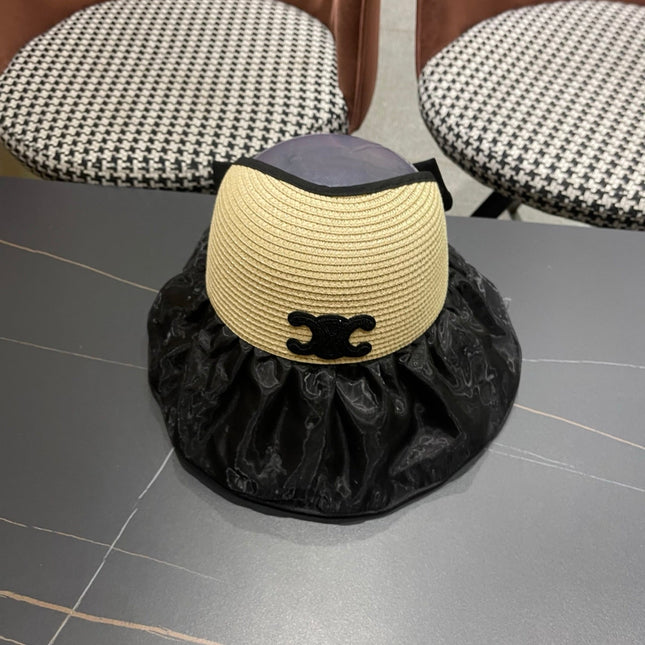 CELINE 26S STRAW CROWN RUFFLE-BRIM SUN HAT STYLE 112