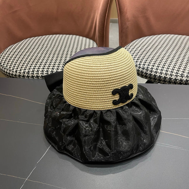 CELINE 26S STRAW CROWN RUFFLE-BRIM SUN HAT STYLE 112