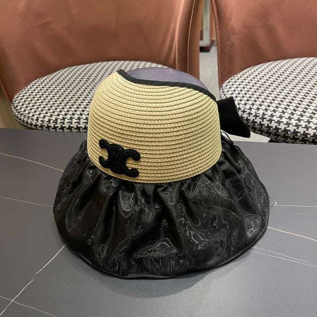 CELINE 26S STRAW CROWN RUFFLE-BRIM SUN HAT STYLE 112
