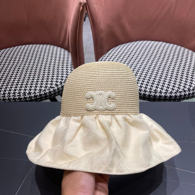 CELINE 26S STRAW CROWN RUFFLE-BRIM SUN HAT STYLE 111