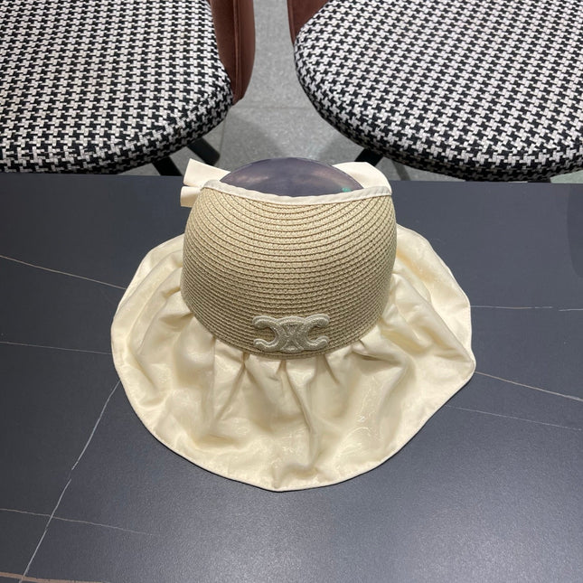 CELINE 26S STRAW CROWN RUFFLE-BRIM SUN HAT STYLE 111