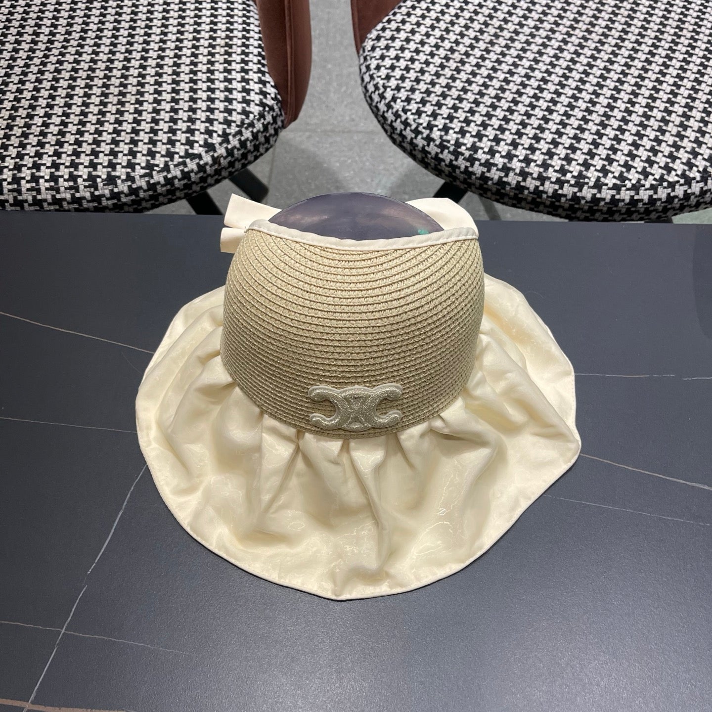 CELINE 26S STRAW CROWN RUFFLE-BRIM SUN HAT STYLE 111
