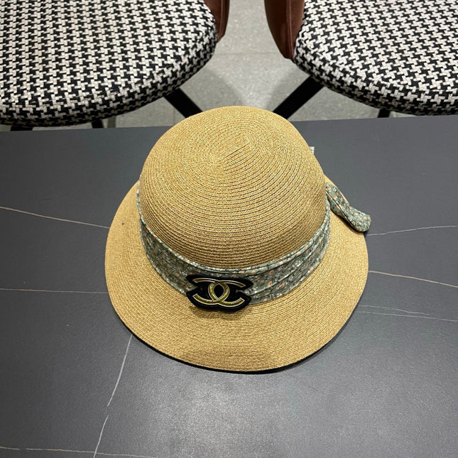 CHANEL 26S FLORAL RIBBON STRAW CLOCHE HAT 335747
