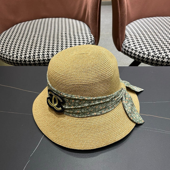 CHANEL 26S FLORAL RIBBON STRAW CLOCHE HAT 335747