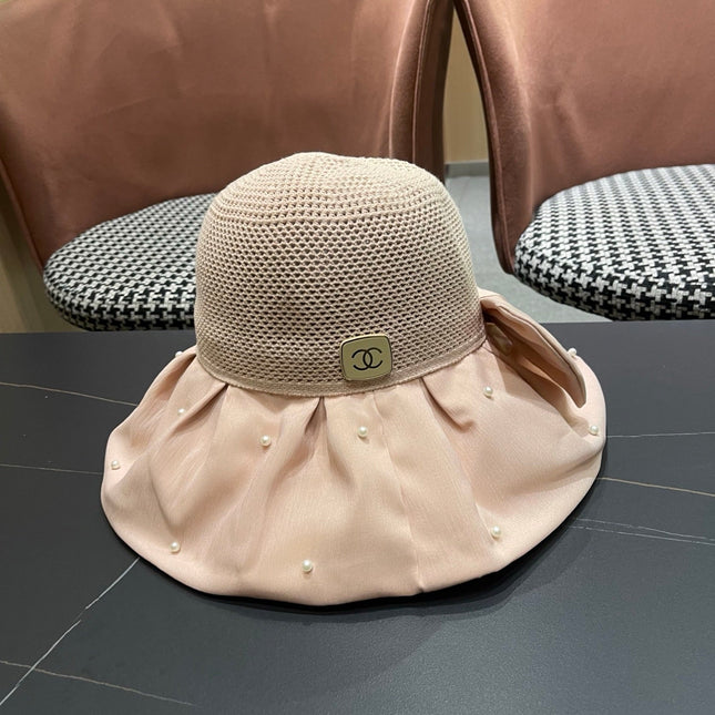 CHANEL 26S CHIFFON BOW & PEARL STRAW CLOCHE HAT 335759