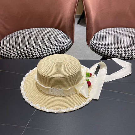 DIOR 26S LACE TRIM STRAW SUN HAT STYLE 198
