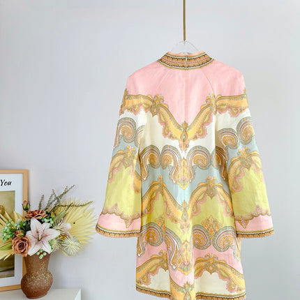 V-NECK PRINTED DRESS BACK ZIPPER